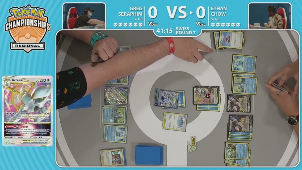 Clean match-start frame for Greg Seraphim versus Ethan Chow