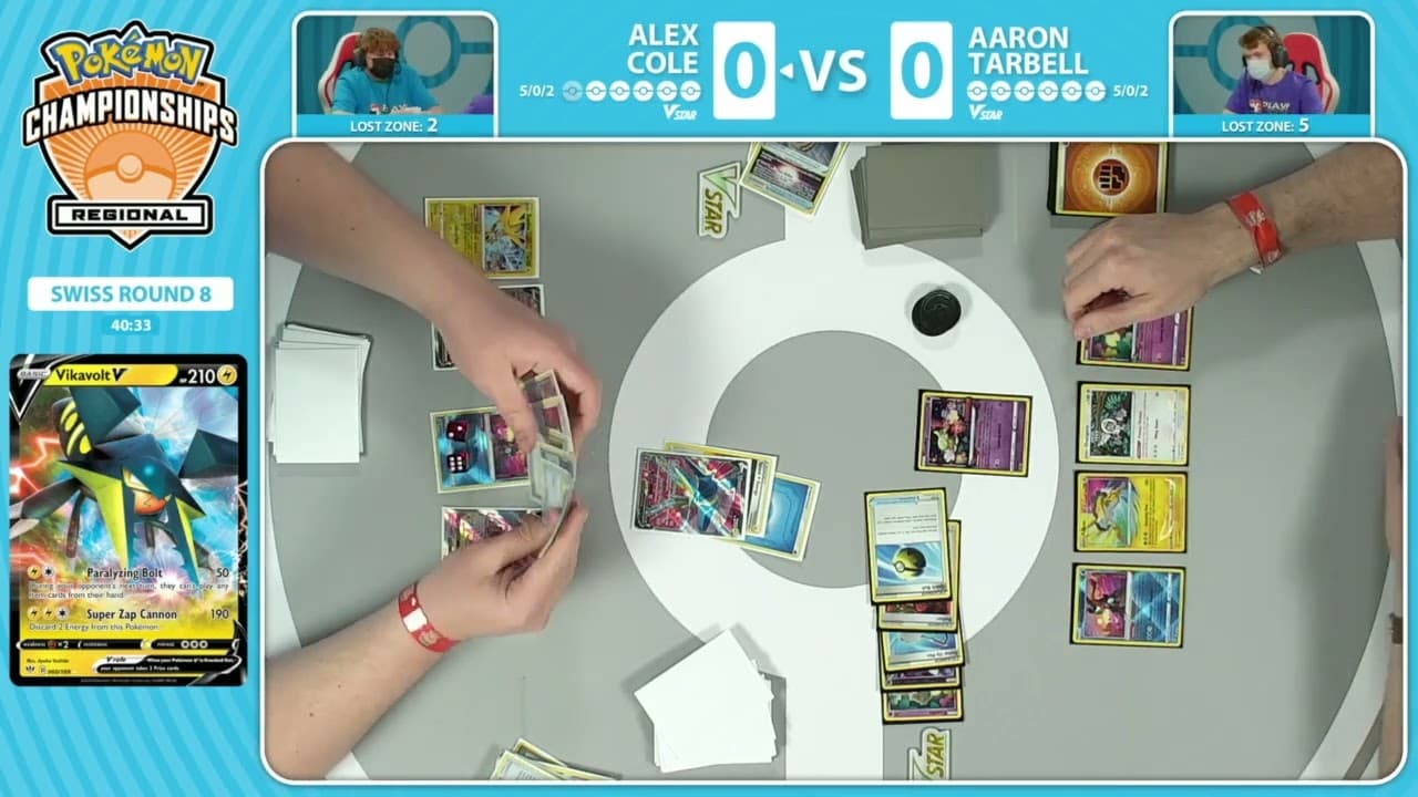 Clean match-start frame for Alex Cole versus Aaron Tarbell