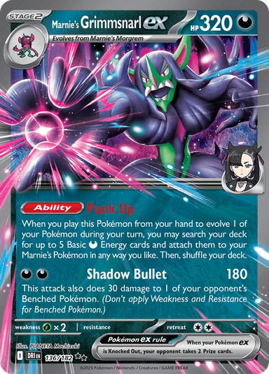 Marnie's Grimmsnarl ex, representing Marnie's Grimmsnarl