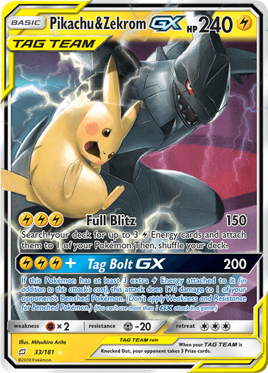 Pikachu & Zekrom-GX, representing Pikachu & Zekrom-GX