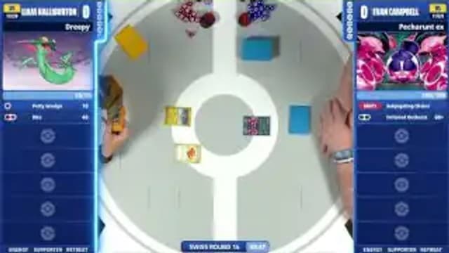 Clean match-start frame for Liam Halliburton versus Evan Campbell