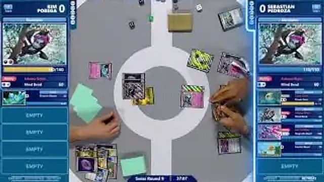 Clean match-start frame for Sebastian Pedroza versus Kim Pobega