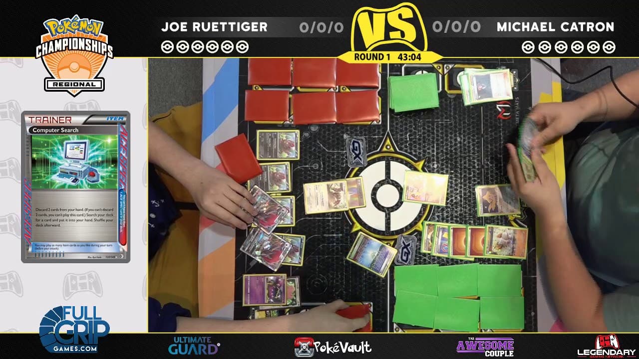 Clean match-start frame for Joe Ruettiger versus Michael Catron