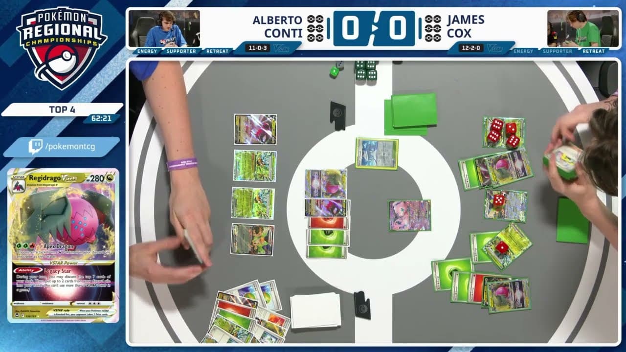 Clean match-start frame for James Cox versus Alberto Conti