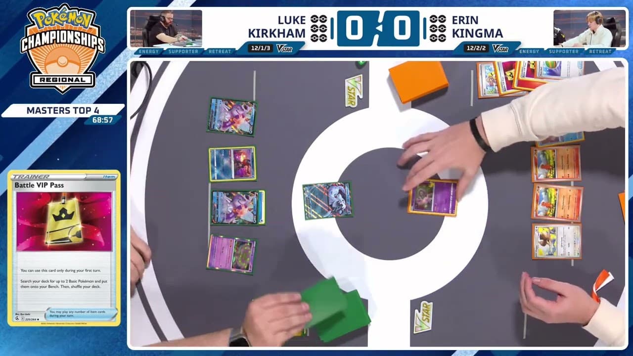 Clean match-start frame for Erin Kingma versus Luke Kirkham