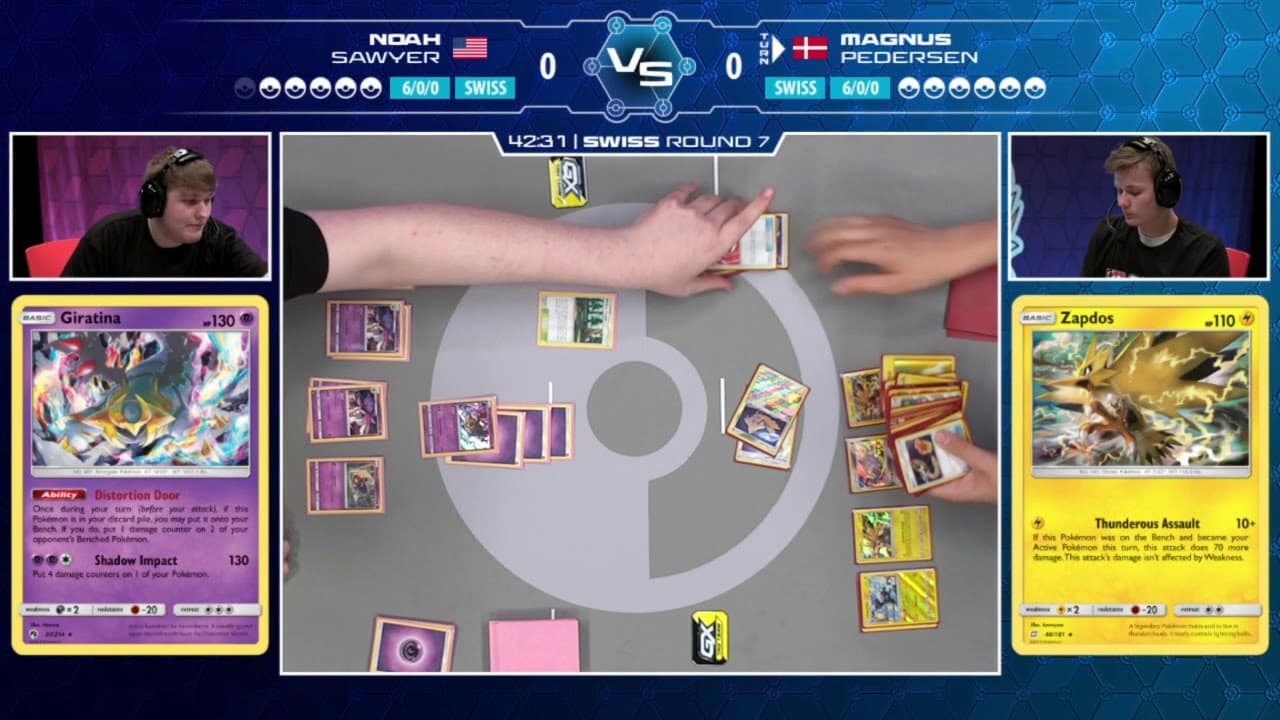 Clean match-start frame for Magnus Pedersen versus Noah Sawyer