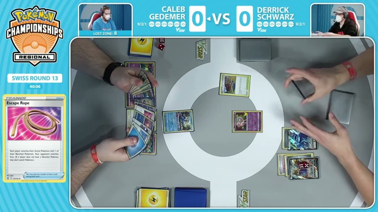 Clean match-start frame for Derrick Schwarz versus Caleb Gedemer